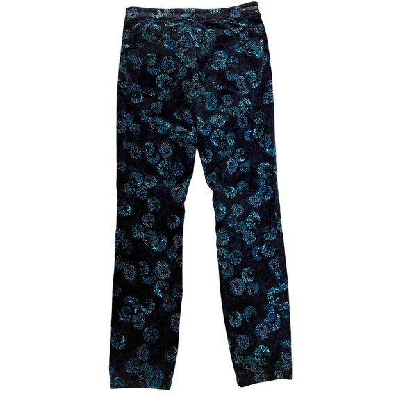 ANTHROPOLOGIE Pilcro And The Letterpress Blue Floral Velour Pants Stretch Sz 30 - Picture 2 of 9